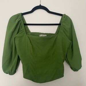 Abercrombie & Fitch Green Puff Sleeve Corset Blouse